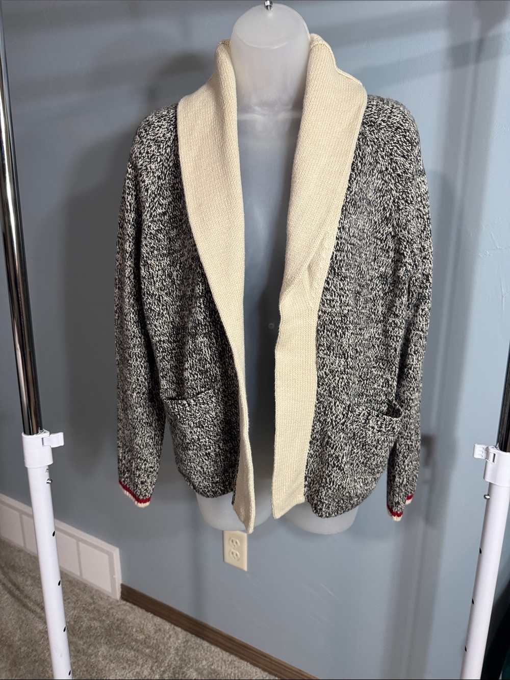 Roots Black & Cream Shawl Collar Marled Cardigan